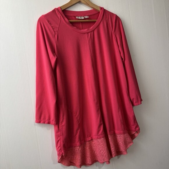 LOGO by Lori Goldstein Rayon Tunic Top with Lace Hem Tea Berry Pockets Sz XS - Picture 15 of 16